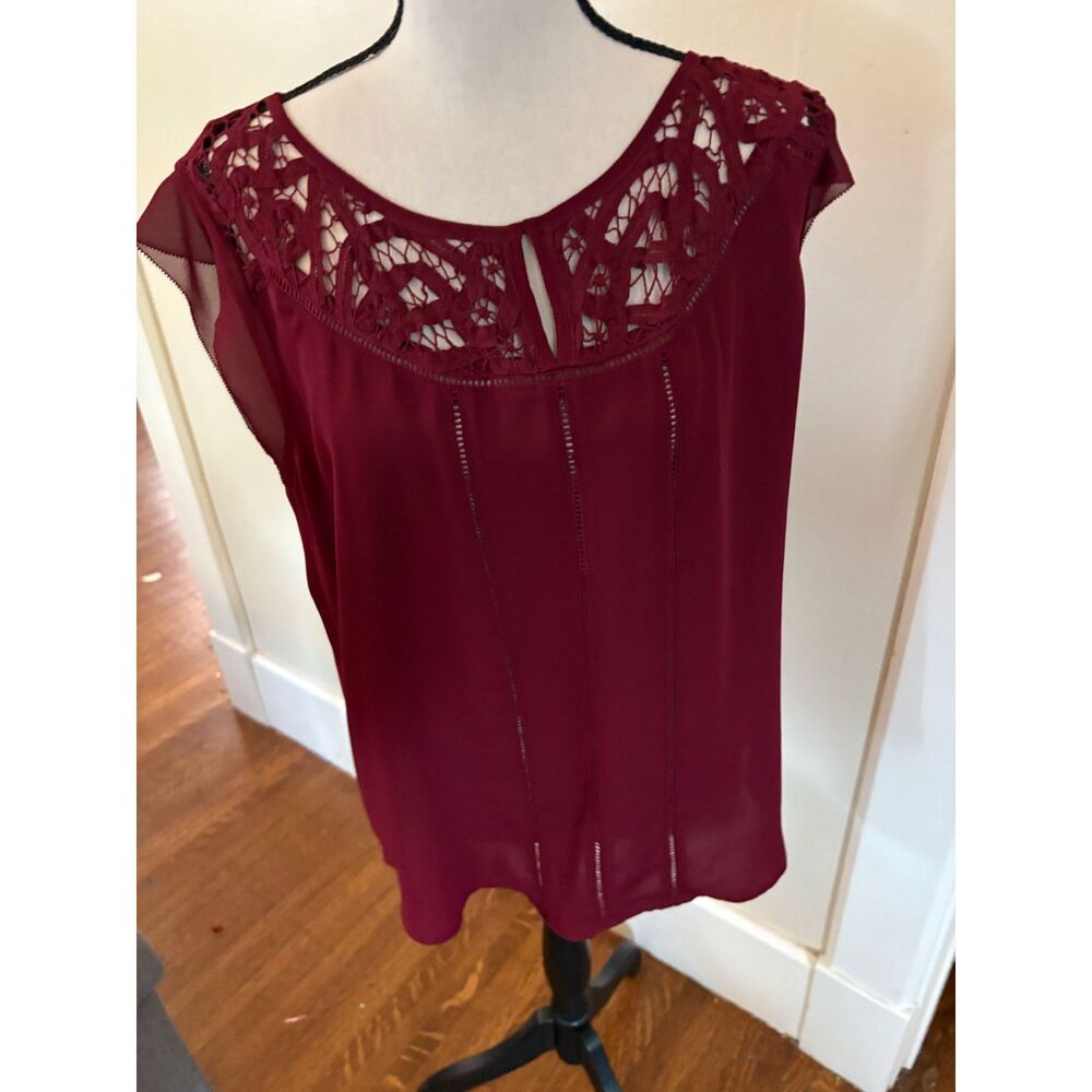 Ann Taylor Burgundy Crochet Yoke Blouse – Size Medium